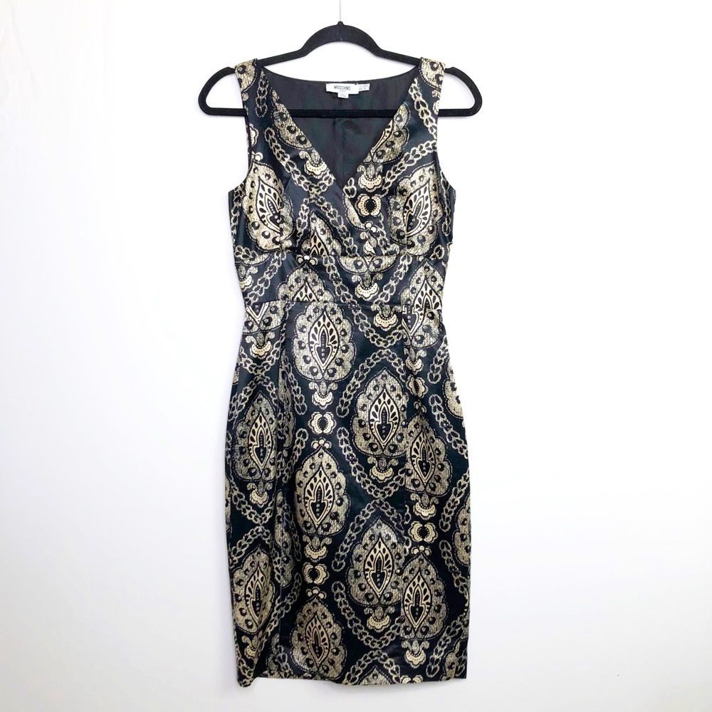 MOSCHINO jeans cream and black shift graphic print dress